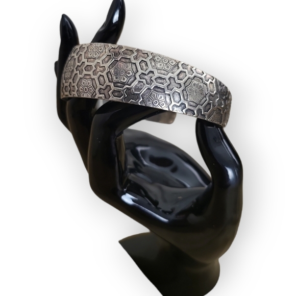 Vintage Silver Cuff Bracelet Geometric - Picture 2 of 5